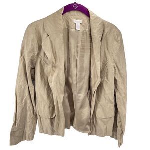 Chico's Womens Open Front Blazer Long Sleeve Pocket Lined Long Sleeve Beige medi